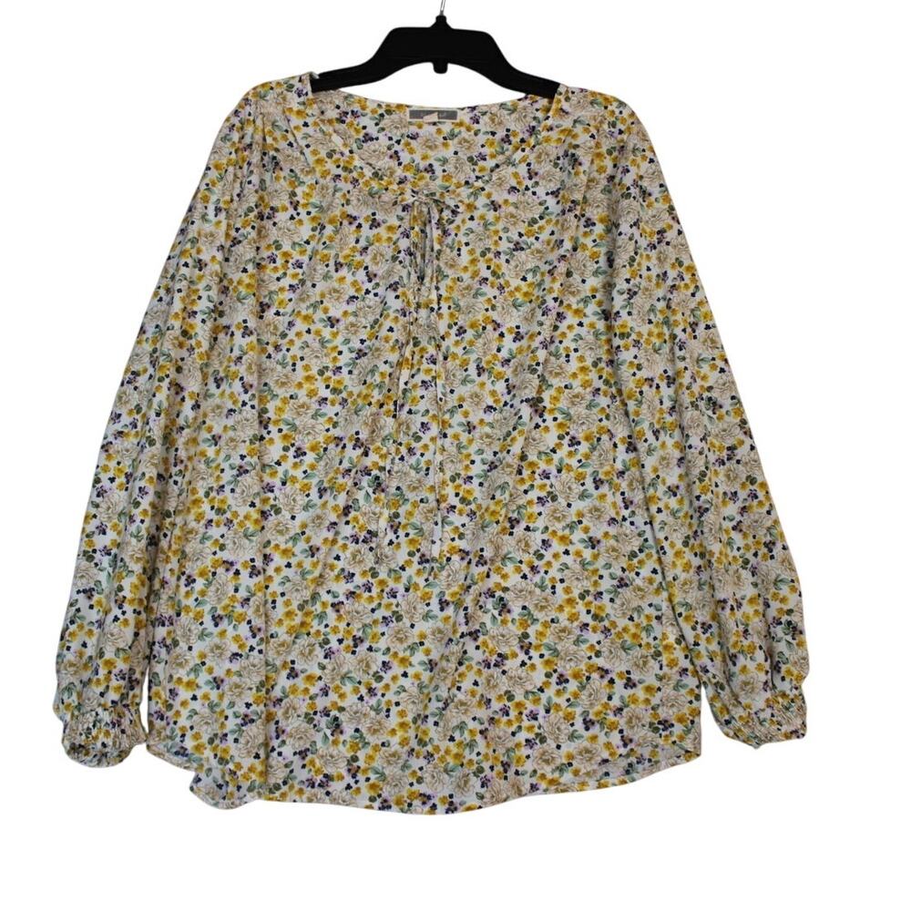 Pleione Long Sleep Top Size Medium Yellow Floral
